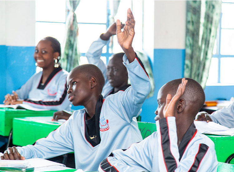 Jalyn Junior Secondary day school students at Kasarani Campus boarding a bus